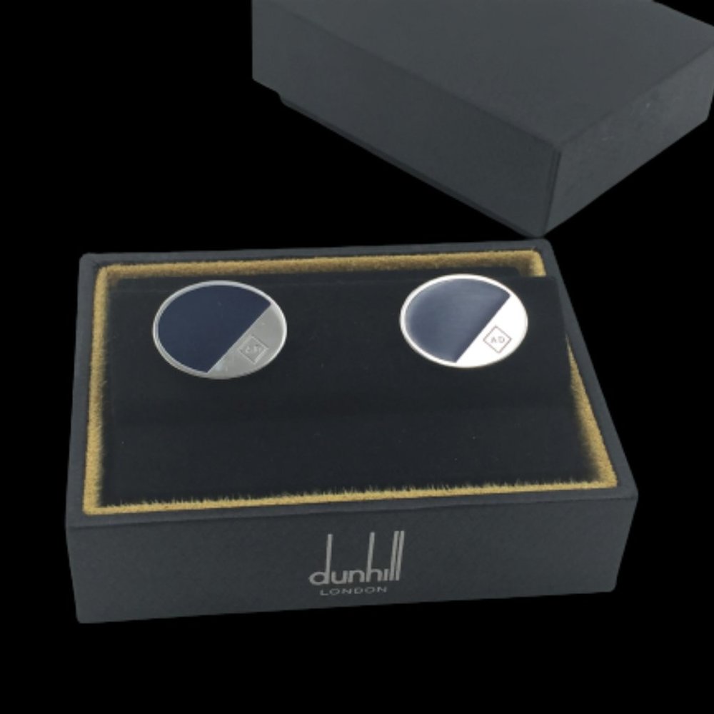 Alfred Dunhill Sterling Silver and Blue Enamel New Pair of Cufflinks